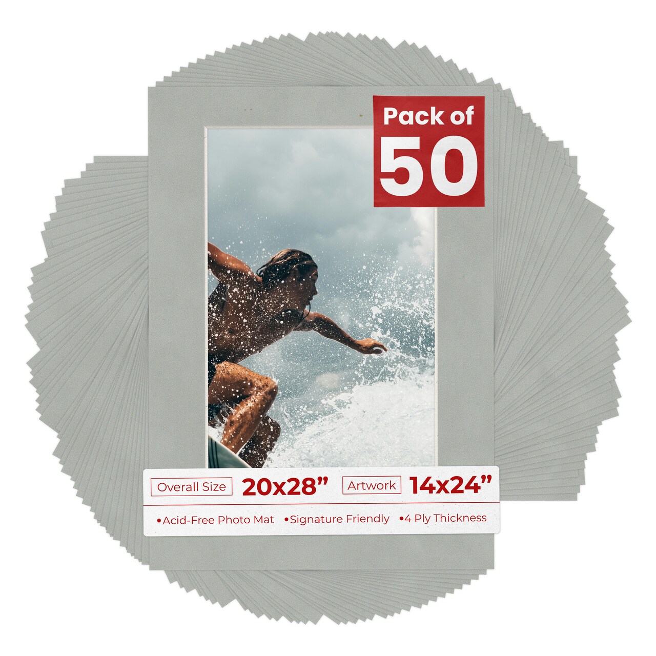 Light Grey Suede Mat Board for 20x28 Frames - Fits 14x24 Photos
